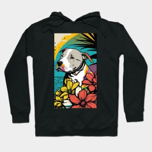 American Staffordshire Terrier PitBull Dog Vibrant Tropical Flower Tall Retro Vintage Digital Pop Art Portrait 6 Hoodie